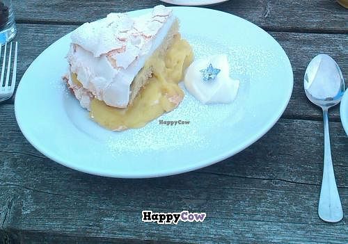 Lemon curd meringue cake at Glebe Gardens Restaurant in Baltimore