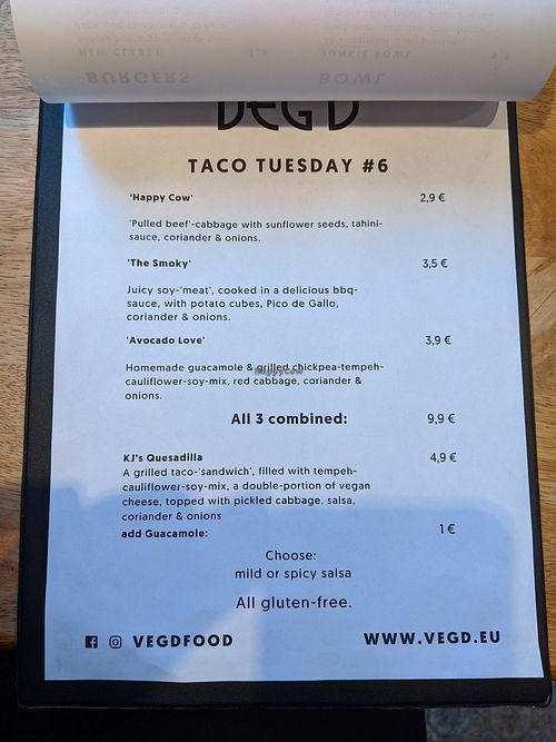 Menu at VEG'D - Vegan Burgers - F-Hain in Berlin