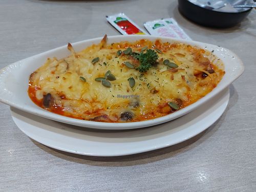 Baked pasta - tomato and Mushroom with vegan cheese and cream at Flavours by Saute 寻味•素特 in Central Singapore