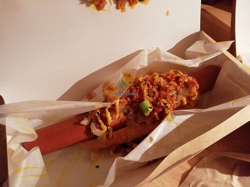 Hot dog at No Mean Dogs in Glasgow