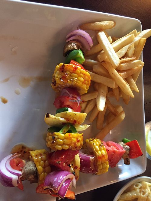 Veggie kabobs with chili sauce at Firefly Taps and Grill in Waynesville