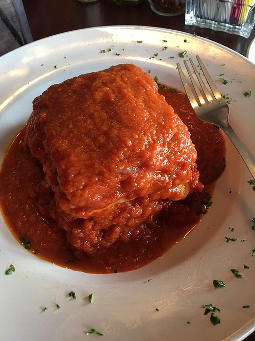 Lasagna w/fork for scale at Mrs.Robino's in Wilmington