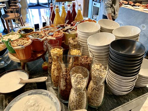 Cereals with many nut and dried fruit toppings. Soy and almond milks are available.  at Cafe Royal in Copenhagen