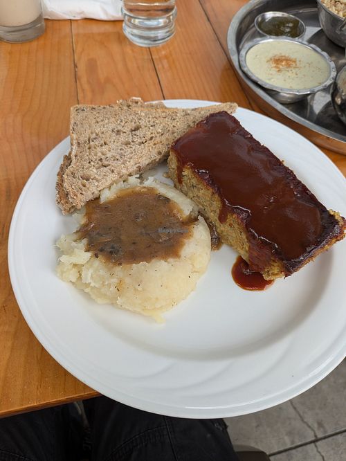 Neatloaf with mash at Jyoti-Bihanga in San Diego