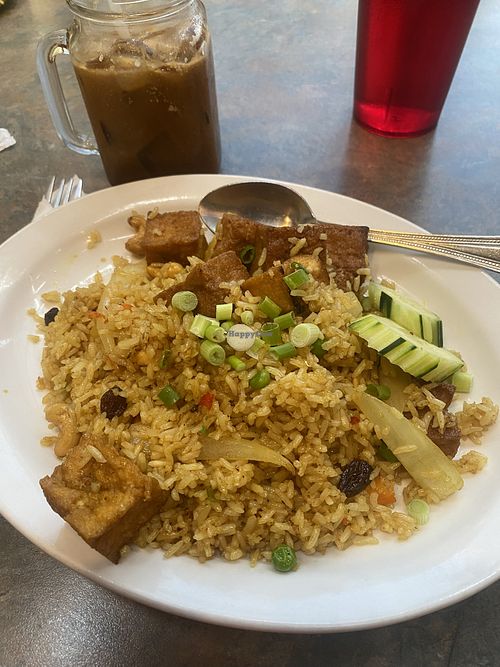 Pineapple fried rice and an iced coffee with coconut milk  at Bai Tong in Loveland