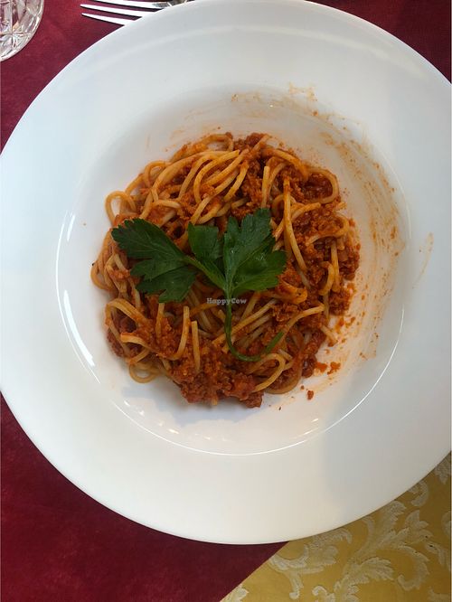 Spaghetti al ragu’ di soia (Sorry, took photo after we ate some of it) at Antico Sempione in Cannobio