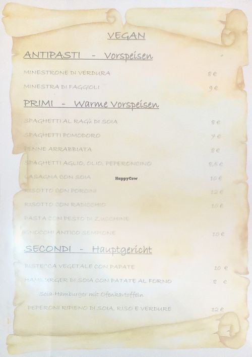 Menu at Antico Sempione in Cannobio