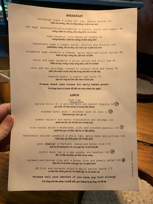 Food menu at Saigonese Eatery in Phu Quoc