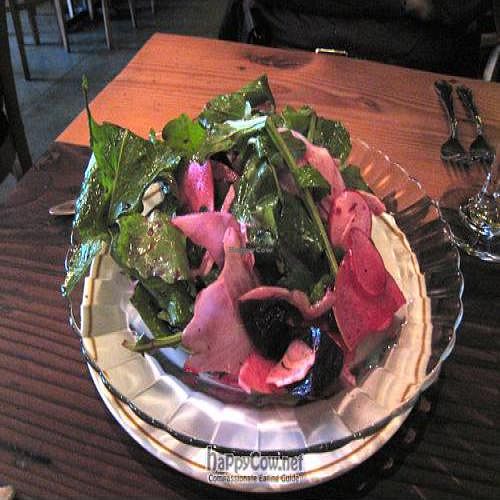 Roasted Beet, Arugula & Pesto Salad w/Apples, Radishes, Fennel & Walnut-Parsley Pesto Vinaigrette. at Portobello Vegan Trattoria in Portland