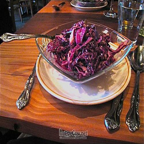Red Cabbage Salad w/Capers, Fines Herbes, Walnutesan & Moscatel Vinaigrette. Susan Bliss ate it and loved it. at Portobello Vegan Trattoria in Portland