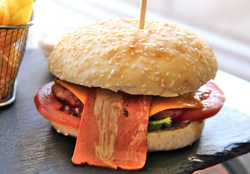 Beyond burger with vegan bacon.  at My Lola Vegan Food in Fuengirola