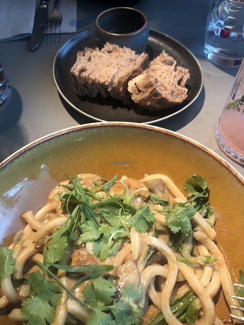 udon noodles and sour dough bread at Ülo in Tallinn