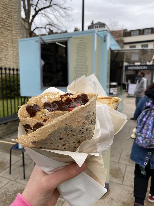 dark chocolate, banana and strawberry at Cambridge Crepes in Cambridge