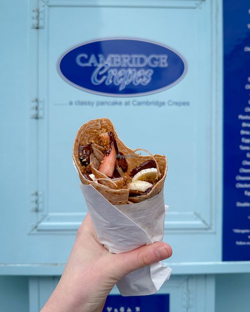 dark chocolate, banana, strawberry, biscuits at Cambridge Crepes in Cambridge