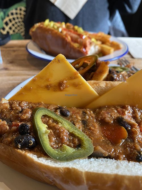 Cheese Chilli wiener.  at Mighty Wieners  in Bournemouth