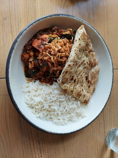 Sweet potato & chickpea curry (fried onions on top) at The Lock Inn in Fort Augustus