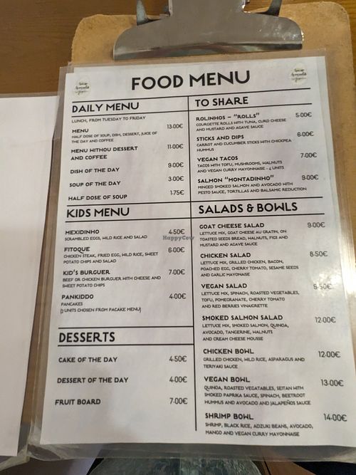 Menu at Avocado in Obidos