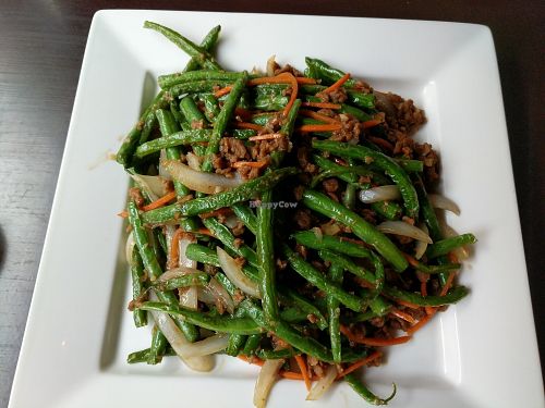 Garlic green beans w/ veggie beef at Marco Polo Global Restaurant in Salem