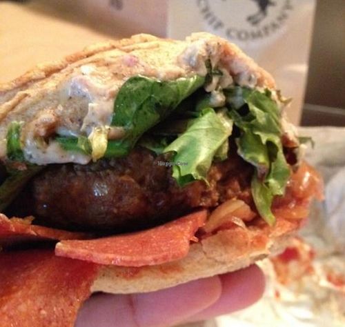 Sweet Burger w/ Billy Goat chips  at SweetArt in St Louis