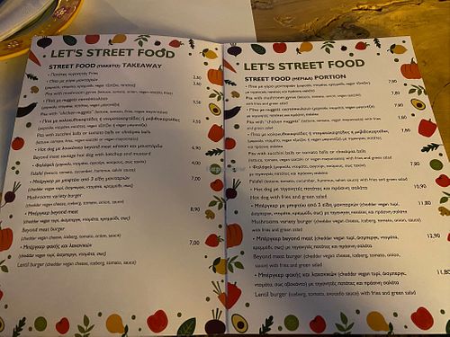Main menu at Let's Vegan in Crete