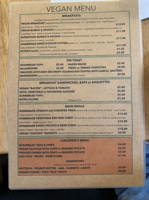 Vegan menu   at Old Town Beach Cafe  in Hunstanton