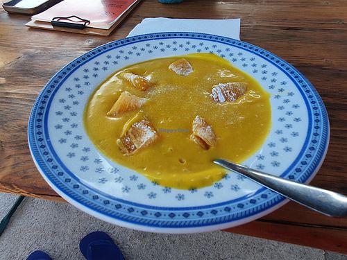 Vegan dessert (Mango coconut milk with fresh oranges) at Gjaid Alm in Obertraun