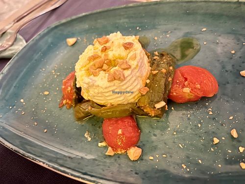 Almond ricotta with chili peppers, cherry tomatoes, and toasted almonds.  at Munz Munz in Monopoli