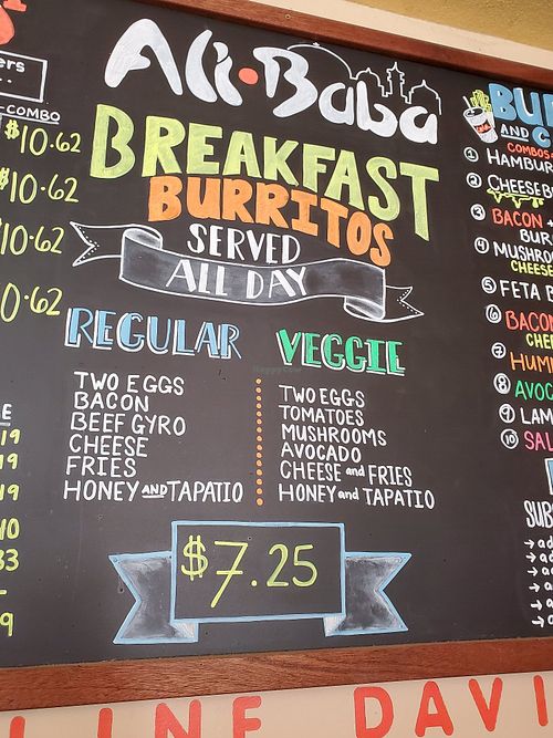 Yummy veg bfast burritos served all day (made vegan upon request) at Ali Baba in Davis