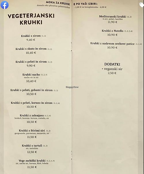 menu: vegetarian filled bread rolls, vegan cheese available at Kruhkerija GORJANC in Preddvor