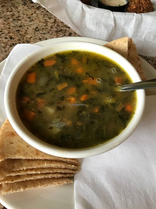 Warming lentil and vegetable soup. Perfect for a rainy fall day. at Mooney's Mediterranean Cafe in Winston-salem