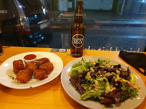 Chicken nuggets and pesto salad at Kind Kitchen in Porto