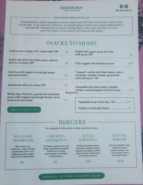 Menu at Kind Kitchen in Porto