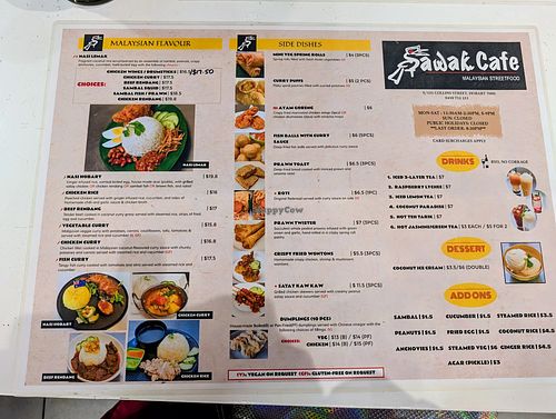 Menu 27 September 2025 at Sawak Cafe in Hobart