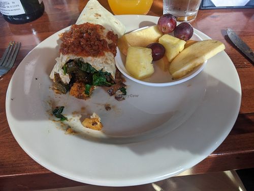 Vegan Breakfast Burrito w/ 'Fresh' Fruit at The Homesteader Cafe in Kansas City