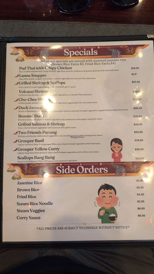 Specials, Side Orders at Lanna Thai in Fleming Island