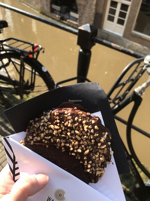 Vegan waffle with chocolate and peanut at Waffel in Utrecht