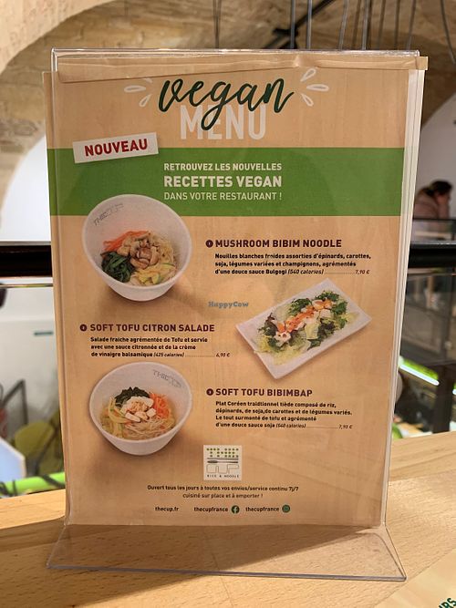 This is the vegan menu - 3 options at The Cup Rice & Noodles in Montpellier