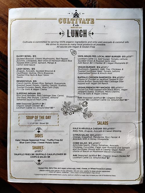 Menu at Cultivate Cafe in Jackson