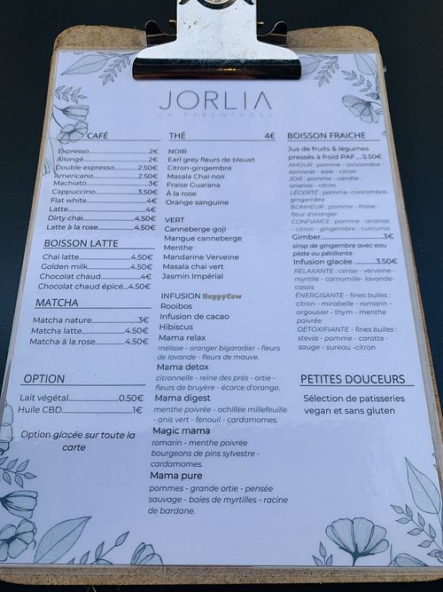 Menu  at Jorlia in Bordeaux
