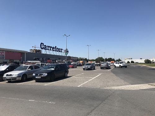 Carrefour sign at Carrefour in Constanta