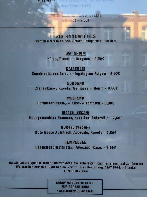 menu at OFOF Cafebar in Offenbach