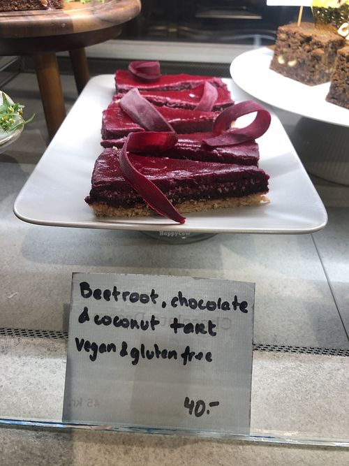 Beetroot, chocolate and coconut tart at Greta's in Copenhagen