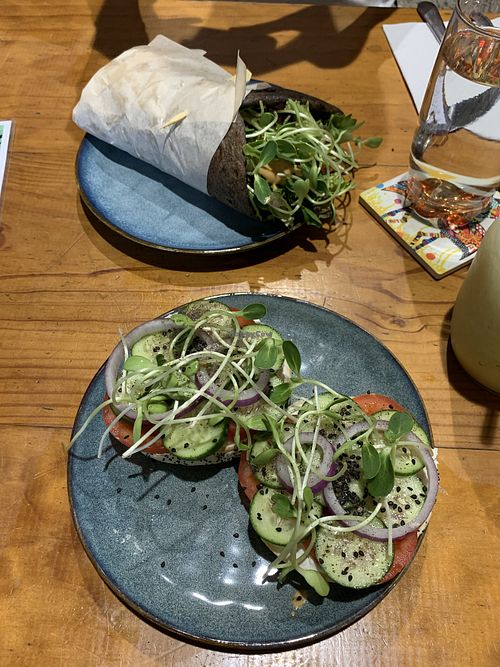 New York Bagel and Chick’n Wrap at The Healthy Hub Cafe in Cairns