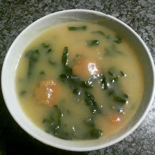 Caldo Verde (green Soup), typical Portuguese soup at A Quina Verde in Johannesburg