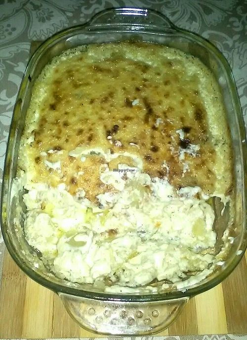 Tofulhau com Natas (tofucod with cream), with tofu to replace cod, potatoes and non-dairy cream. at A Quina Verde in Johannesburg