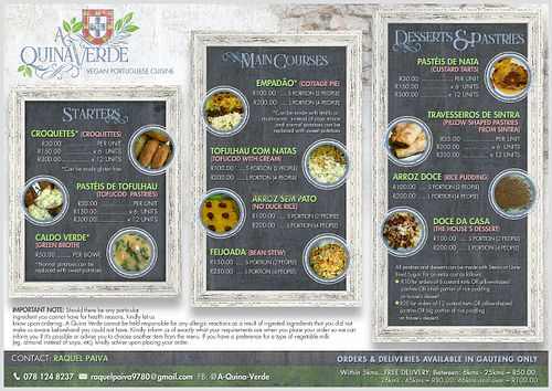Typical Portuguese dishes, starters, desserts and pastries, all 100% plant-based. at A Quina Verde in Johannesburg