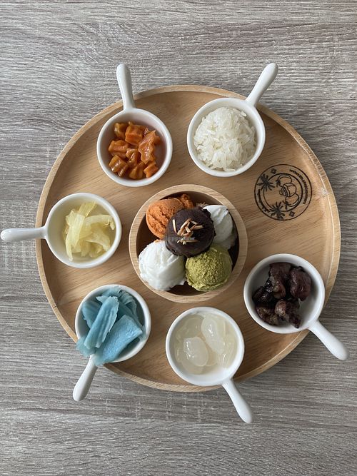 Ice cream platter with toppings! 99baht  at Lamai Coconut Ice Cream in Koh Samui