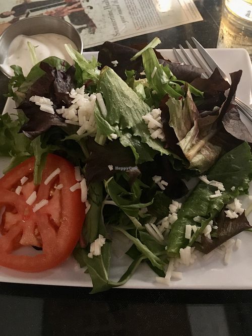 Vegan ranch that actually tastes good and vegan cheese on the salad. 👏👏👏 at Little City Grille in Boulder City