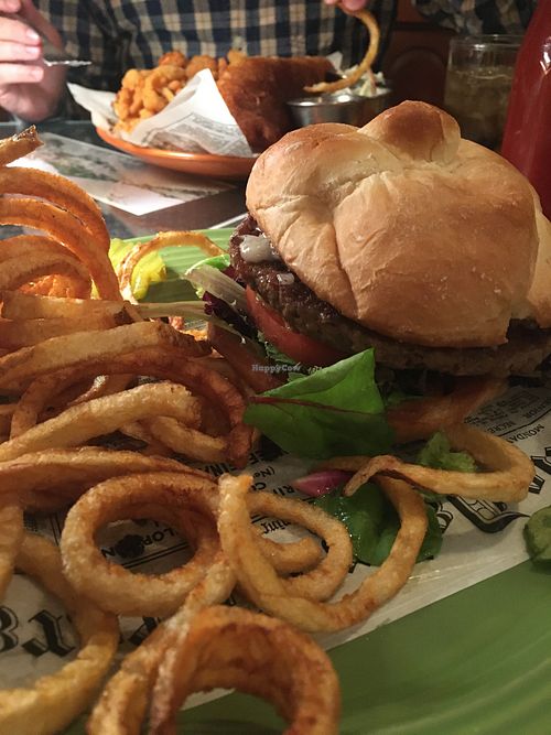 Impossible burger with curly fries   at Little City Grille in Boulder City