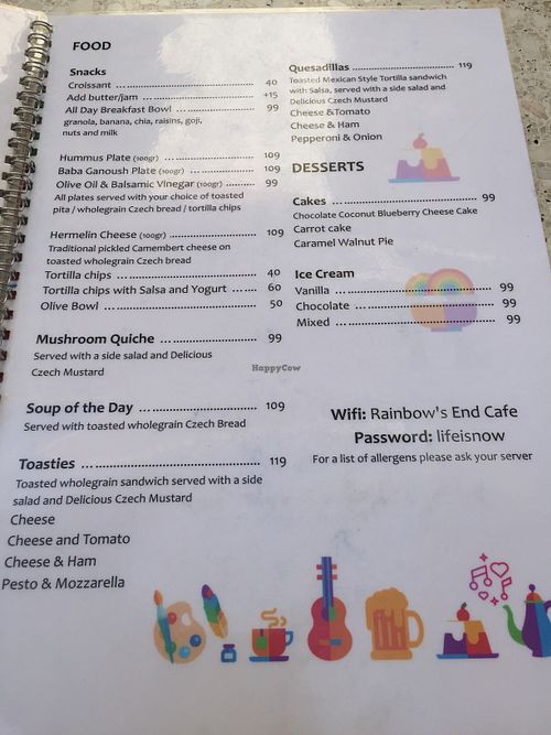 Menu  at Rainbow's End in Prague